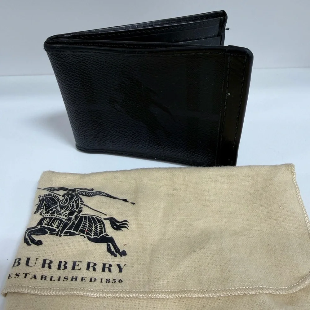 Burberry Men’s Black Leather Bifold Wallet w/ Dust Bag Luxury Classic